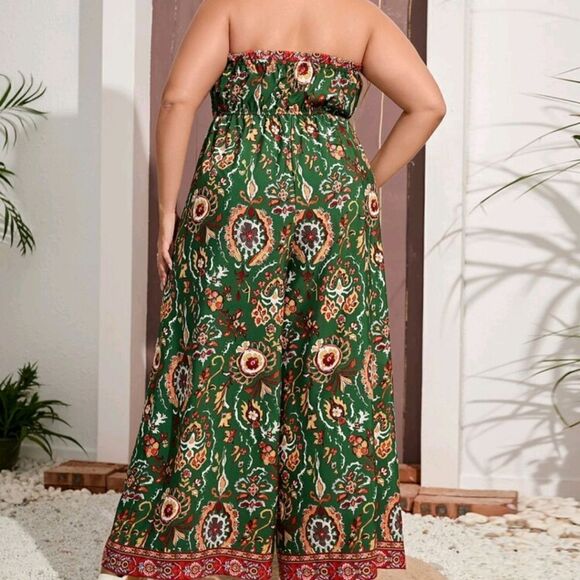 Floral Green Strapless Maxi Dress OX - Picture 2 of 6